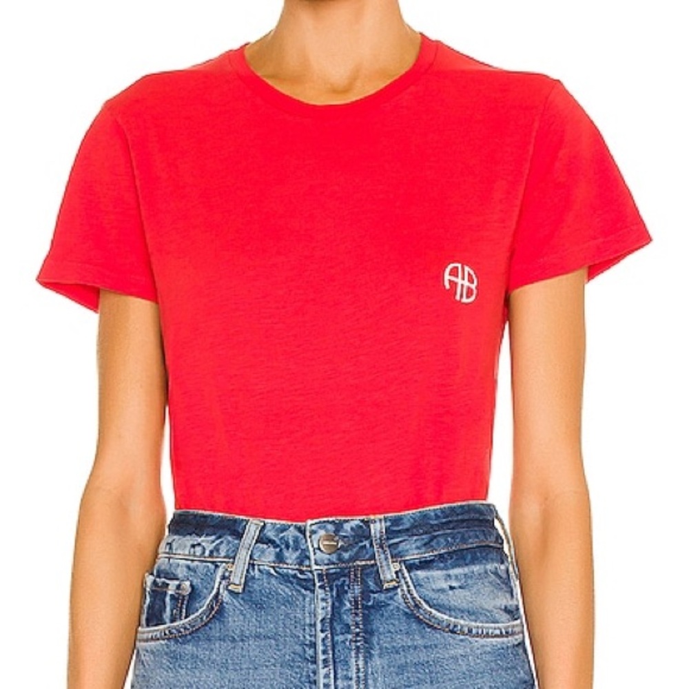 Anine Bing Levy Motorcycle Club Tee in Red and White
